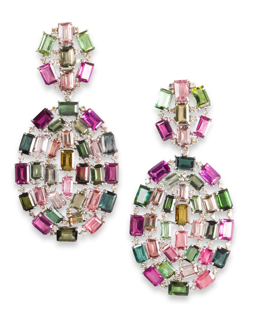 A pair of multi-colored tourmaline and diamond earrings (1 of 1)