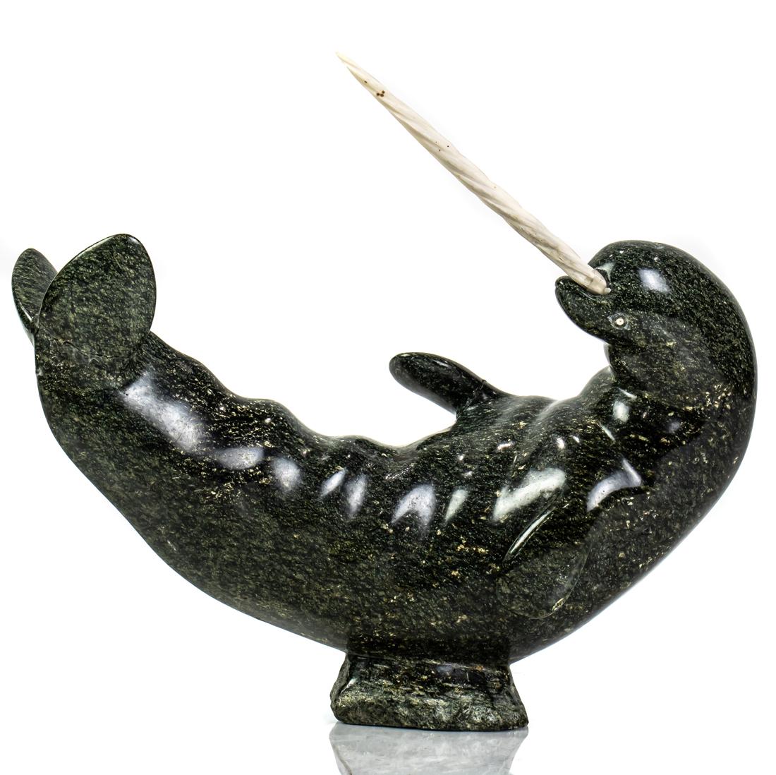 An Inuit soapstone carving of a Narwhal lying on his back, 9 (1 of 3)