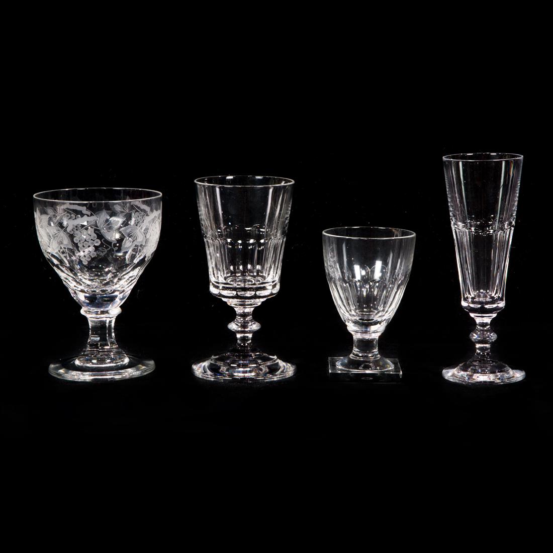 (lot of 27) William Yeoward Crystal cut glass stemware: (lot of 27) William Yeoward Crystal cut glass stemware, consisting of (8) wine in the Hesta pattern, 6"h; (7) champagne flutes in the Hesta pattern, 7"h; (6) wine in the Julia pattern, 4.75"h and (6)