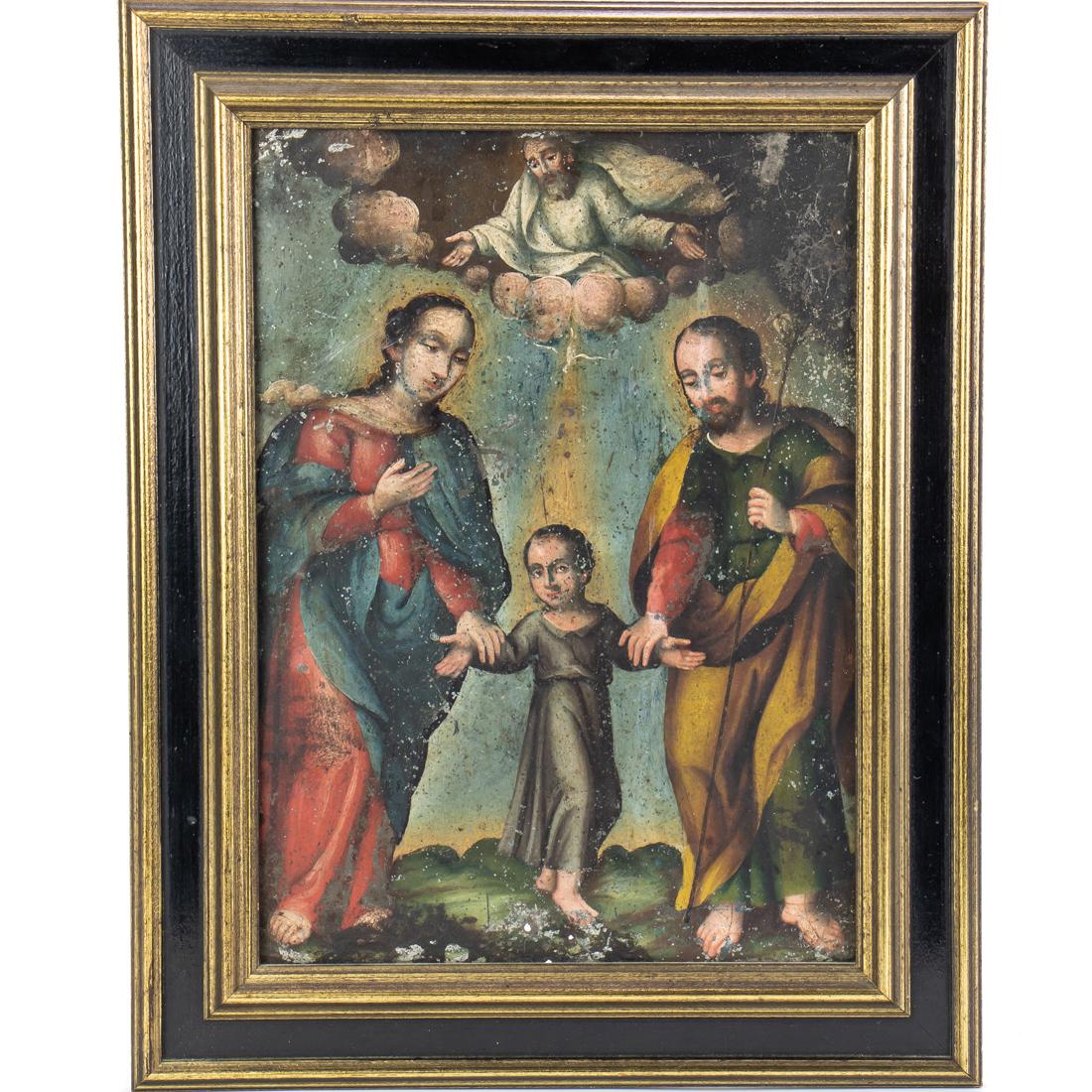 A framed Spanish Colonial Meixcan tin retablo (1 of 2)