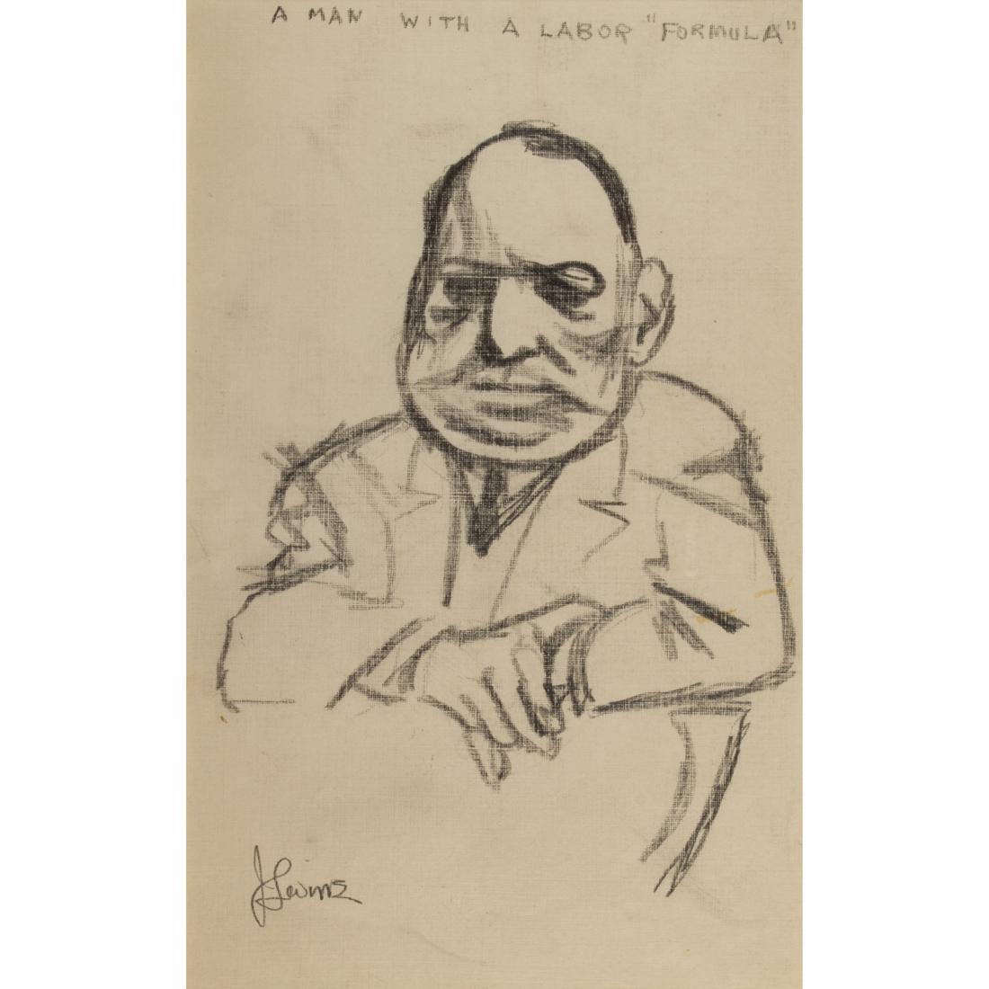 Drawing, Jack Levine: Jack Levine (American, 1915-2010), "Man with Labor Formula," circa 1930, pencil on paper, signed lower left, gallery label affixed verso (DC Moore Gallery, New York), sight: 7.75"h x 4.75"w, overall (