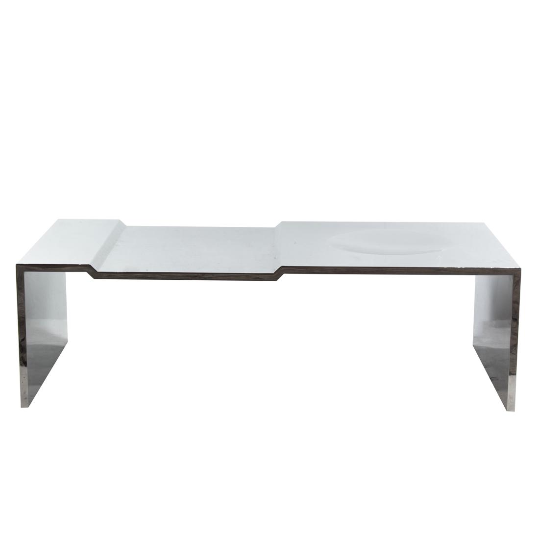 A Sebastian Errauzuriz 'Bowl Bench' stainless steel coffee table with dished top (1 of 3)