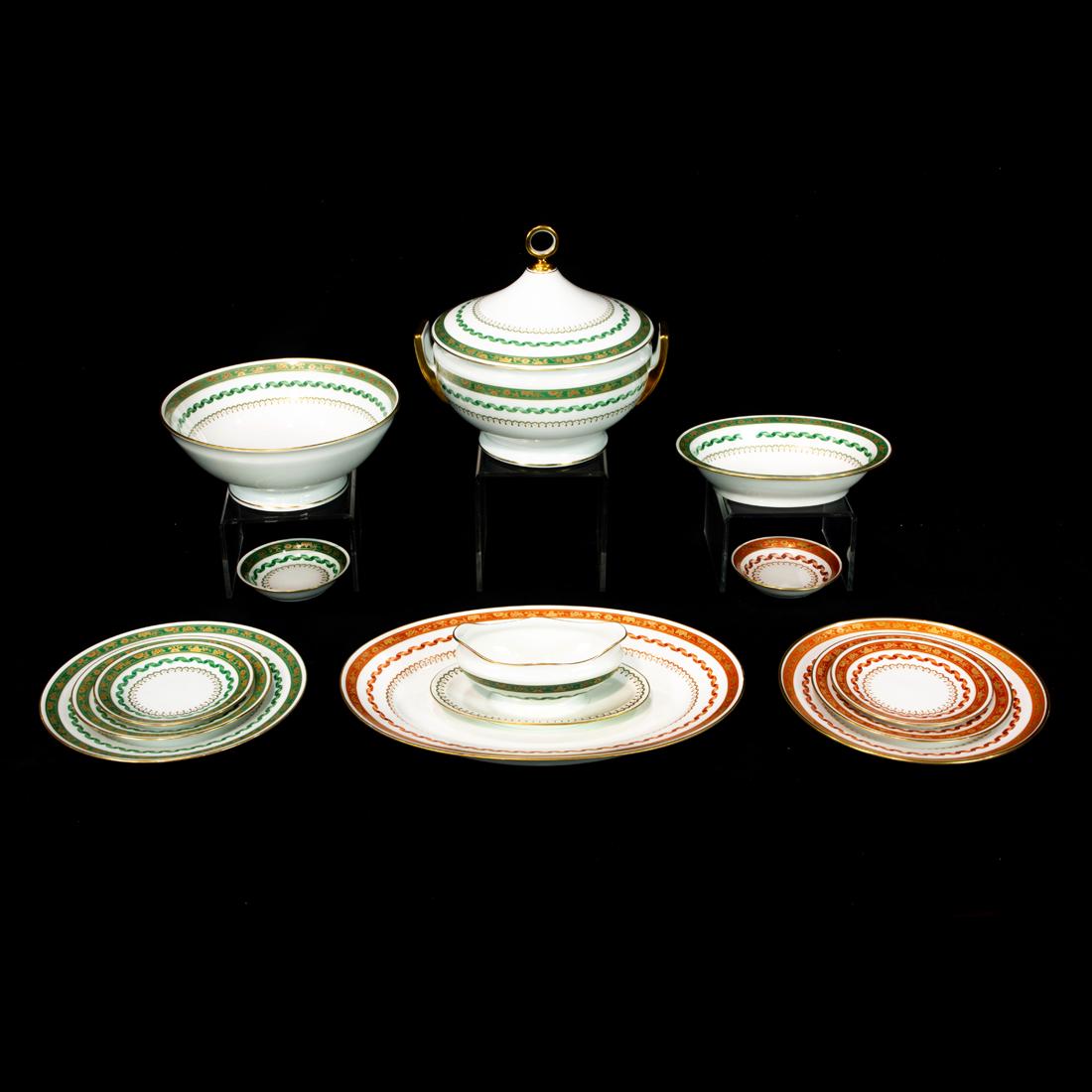 (Lot of 70) An assembled Ginori porcelain dinner service in the Pincio Red and Green patterns (1 of 6)