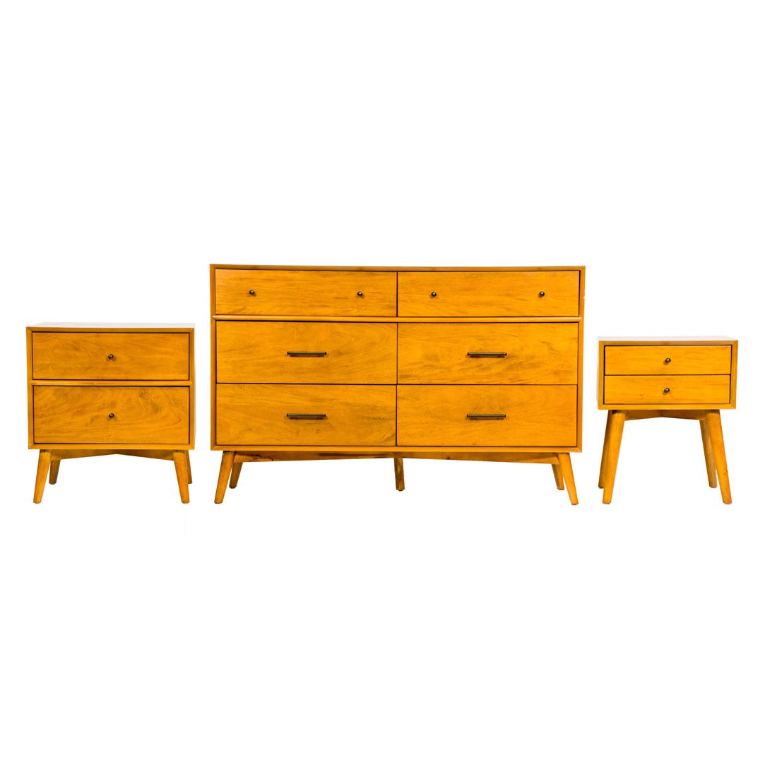 (Lot of 3) A Mid-Century style dresser and two nightstands (1 of 8)