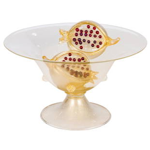 Romeo Gigli, Pomegrante bowl: Romeo Gigli, Pomegrante bowlCompagnia Di Venezia E Murano (C.V.M.), retailed by Pauly, Murano, 1990s, Zanfirico, Massiccio and Gold Leaf, 6.5"h x 11"dia.