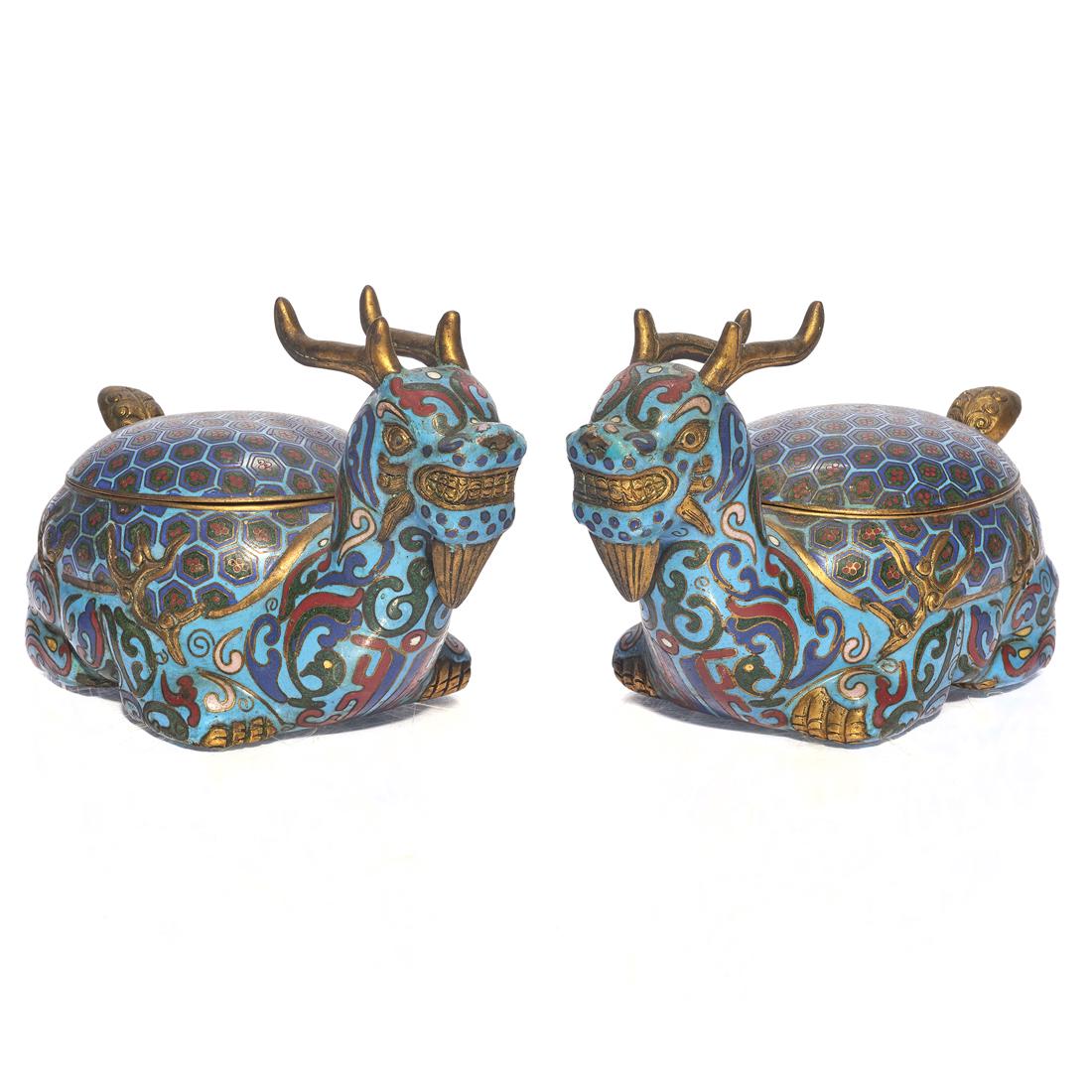 Pair of Chinese cloisonne enamel dragon turtle-form vessel (1 of 2)