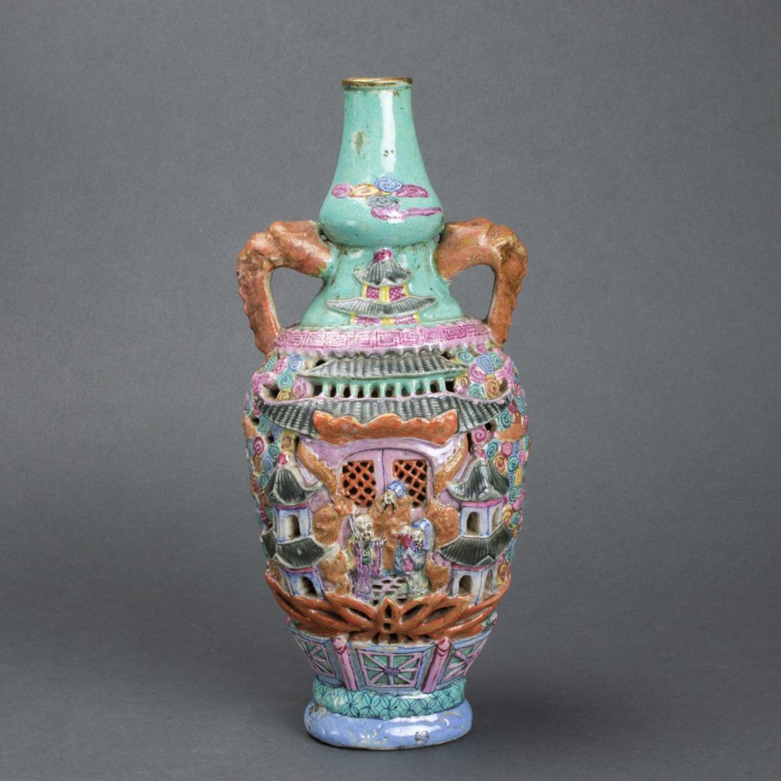 Chinese famille rose reticulated vase (1 of 4)