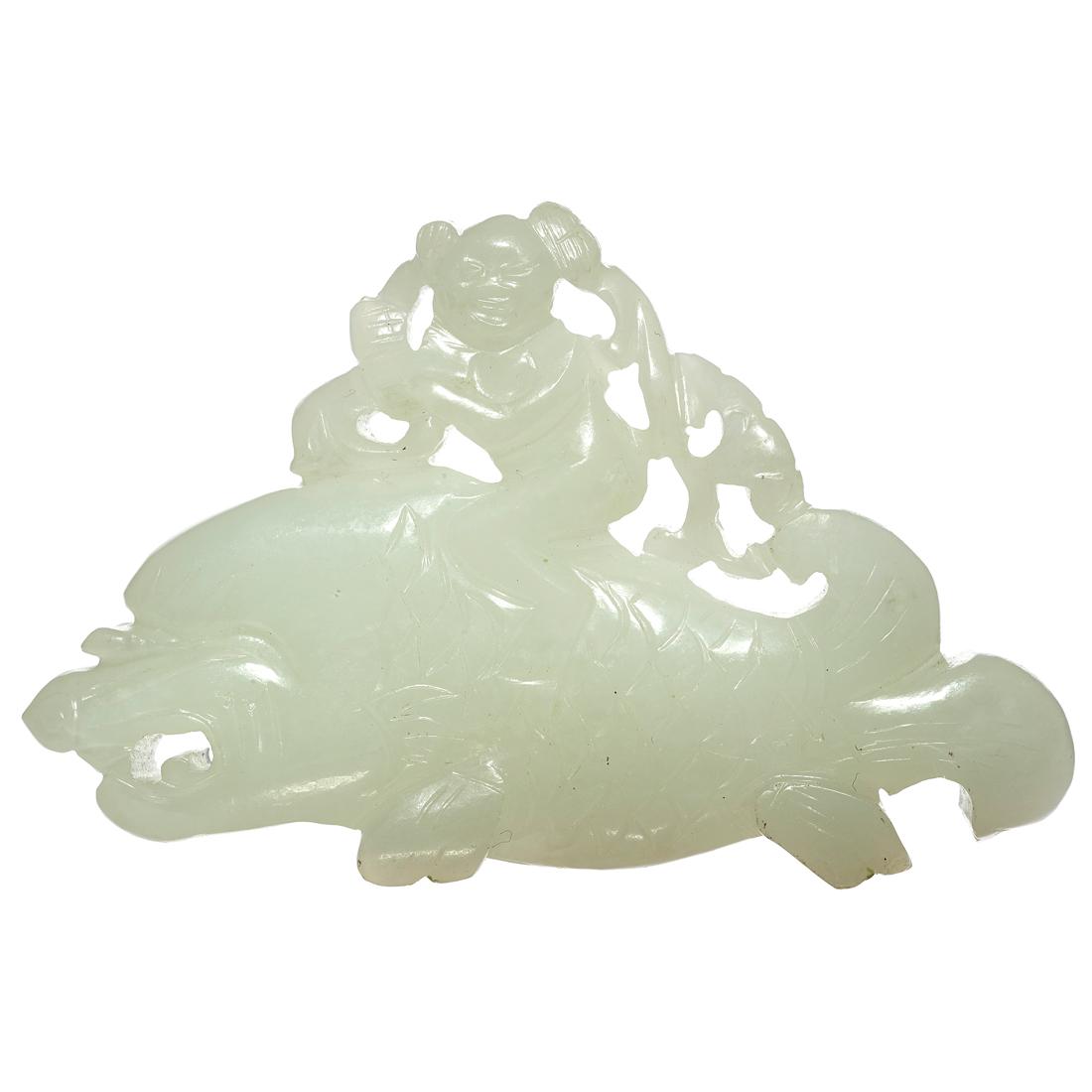 Chinese white jade 'dragon fish' pendant (1 of 2)