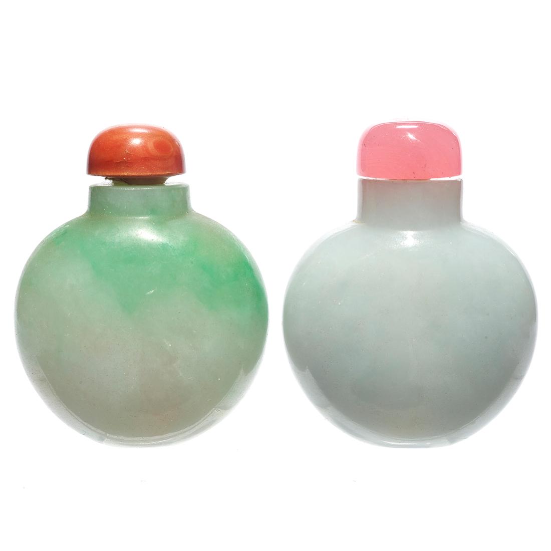 (lot of 2) Chinese jadeite snuff bottles, (1 of 2)