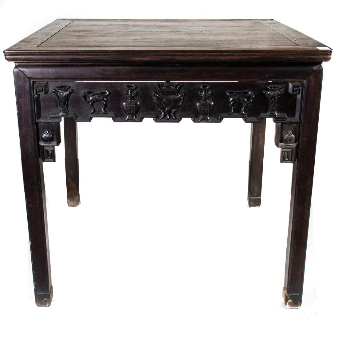 Chinese carved hardwood square table (1 of 3)