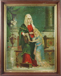 Print, Spanish School: Spanish School (19th/20th century), Saint Anne and Mother Mary, lithograph reproduction on board, unsigned, overall (with frame): 28"h x 22"w