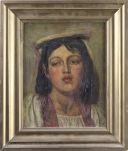 Painting, Italian School: Italian School (19th century), Portrait of Young Girl, oil on canvas, unsigned, overall (with frame): 17"h x 15"w