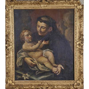 Painting, Scottish School: Scottish School (17th century), St. Peter with Child, oil on canvas mounted on board, unsigned, overall (with frame): 37.5"h x 32.5"w