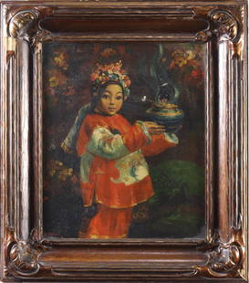Painting, Gustav Adolph Hensel: Gustav Adolph Hensel (American/German, 1874-1953), Portrait of a Chinese Girl, oil on canvas, signed lower left, overall (with frame): 19.5"h x 17.5"w