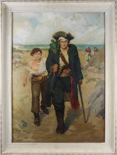 Painting, Brandywine School: Brandywine School (20th century), Long John Silver on Treasure Island, oil on canvas board, unsigned, overall 34"h x 24"w