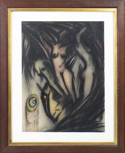 Pastel, Fritz Zillig: Fritz Zillig (American/German, 1885-1950), Expressionist Figural Scene, 1947, pastel on paper, signed dated lower left, overall (with frame): 25.5"h x 20.5"w