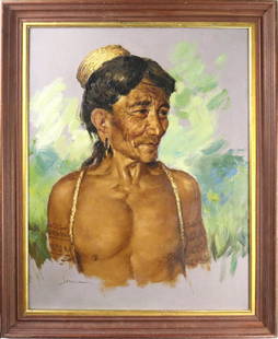 Painting, Serafin Serna: Serafin Serna (Filipino, 1919-1979), Igorot Native, Phillipines, oil on canvas, signed lower left, overall (with frame): 25.5"h x 21"w