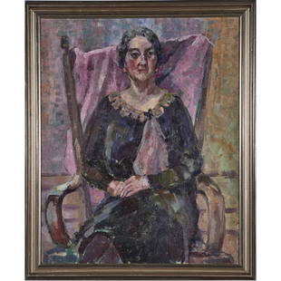 Painting, Alice Todhunter: Alice Cardall Todhunter (American, 1883-1969), Seated Portrait, oil on canvas, signed lower right, overall (with frame): 24.5"h x 20"w