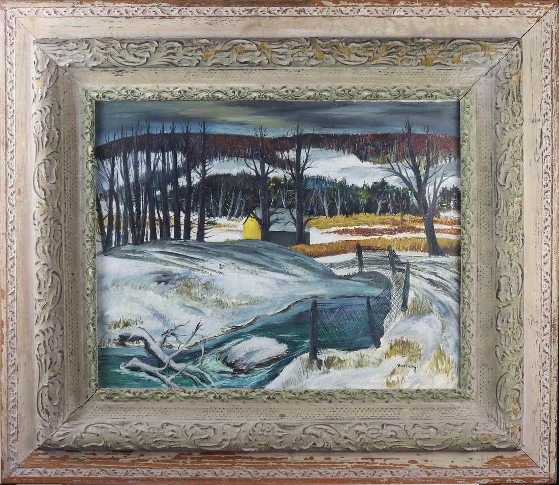 Painting, Charles Harsanyi: Charles Harsanyi (American/Hungarian, 1905-1973), "Sunshine in the Valley," 1949, oil on canvas, signed lower right, inscribed verso, overall (with frame): 26.25"h x 30"w
