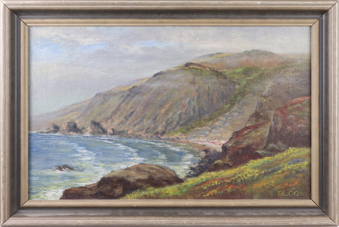 Painting, American School: American School (20th century), Coastline Landscape, oil on canvas, signed "Block" lower right, overall (with frame): 12.5"h x 18.5"w