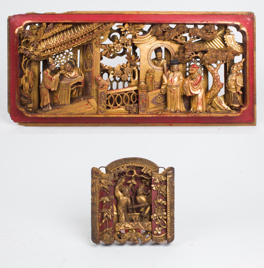 (lot of 2) Chinese gilt lacquered panels (1 of 1)