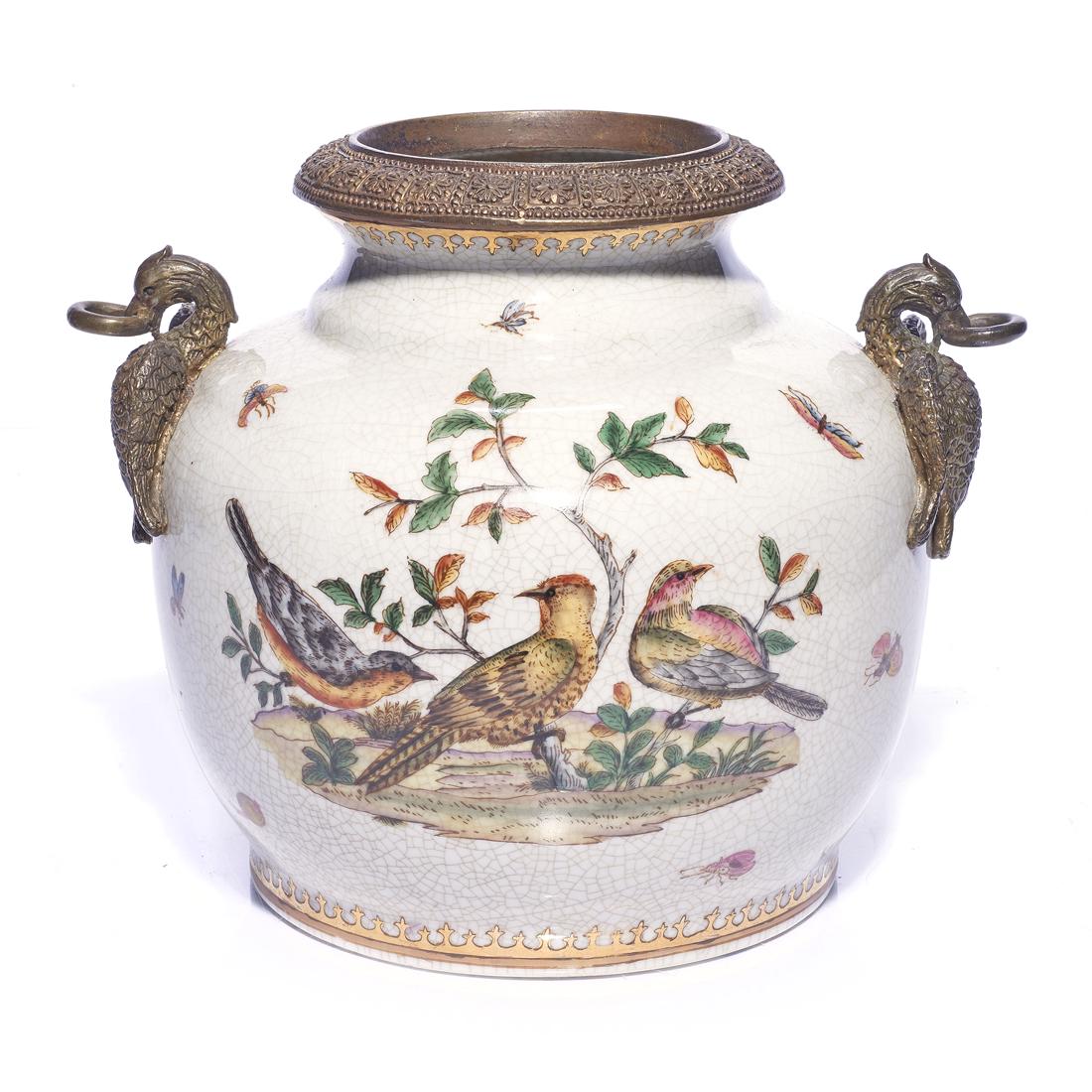 Chinese transfer printed vase with metal mounts (1 of 2)