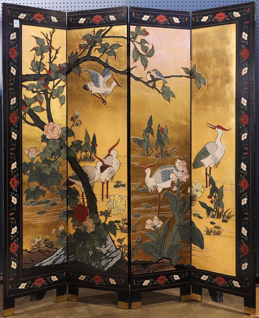 Chinese four-panel coromandel folding screen (1 of 1)
