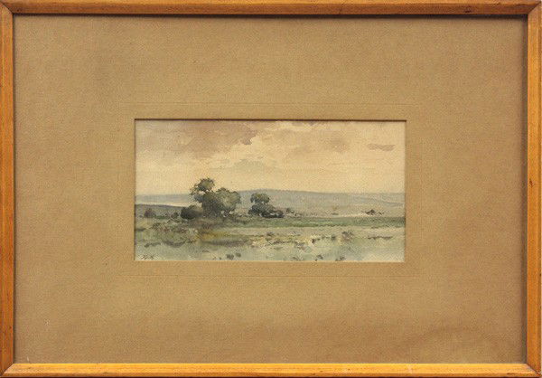 Watercolor, in the manner of William Keith: Framed watercolor, California Landscape, in the manner of William Keith (Californian, 1838-1911), bears signature lower left, sight: 4.25''h x 8.25''w, overall: 11.5''h x 16.5''w