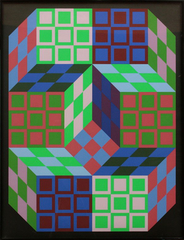 Silkscreen, Victor Vasarely, Optic: Framed color silkscreen, Untitled, by Victor Vasarely (French/Hungarian, 1908-1997), pencil signed lower right, numbered edition of 240, sight: 34''h x 25''w, overall: 37''h x 28''w