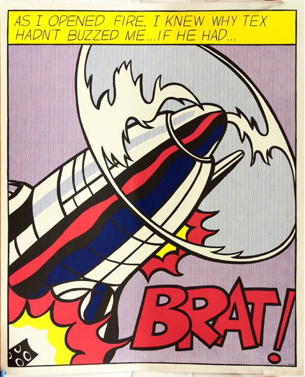 Triptych print, Roy Lichtenstein, As I Opened Fir: (Set of 3) Unframed color offset lithograph triptych, ''As I Opened Fire,'' 1966, by Roy Lichtenstein (American, 1923-1997), unsigned, published by Stedlijk Museum, each sheet overall: 25.25''h x 20.7