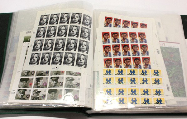 US Mint stamps: Lot of US Mint postage stamps, including: souvenirs sheets, collector sheets, majority of stamps ranging from 33 cents to 37 cents, approximately 185 sheets with more than a $1,000 dollar face value, 