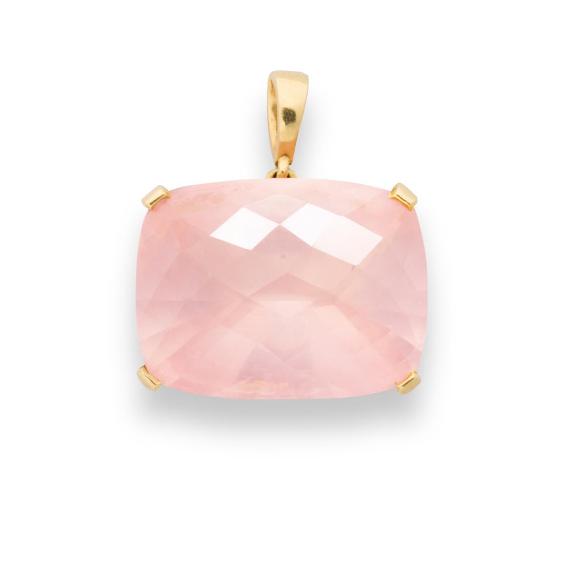 A rose quartz and eighteen karat gold pendant (1 of 1)