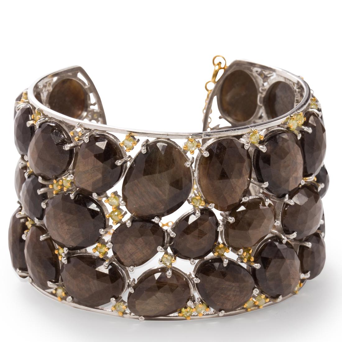 A brown sapphire and yellow diamond cuff bracelet (1 of 2)