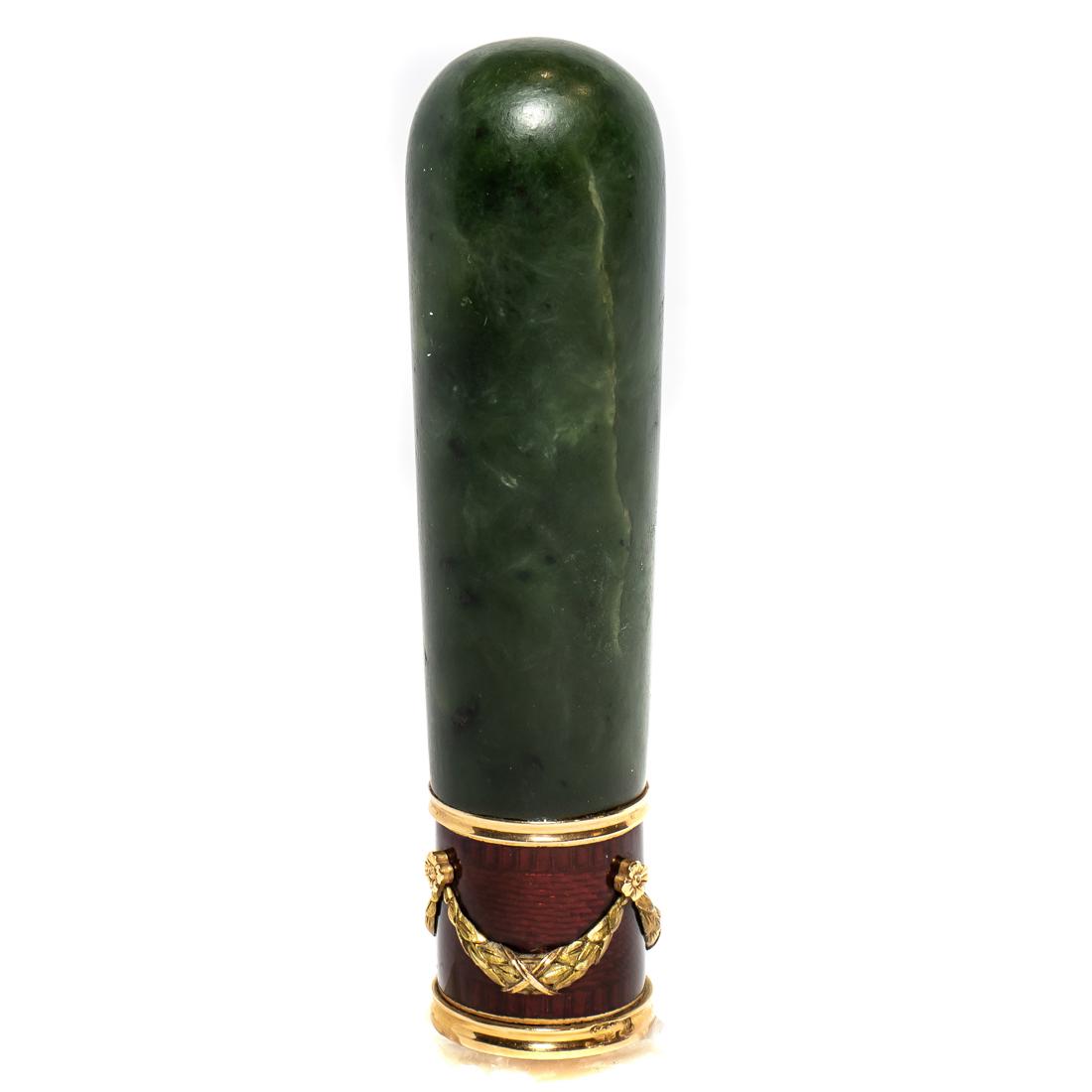 A Faberge style 14k enamel spinach jade seal (1 of 2)
