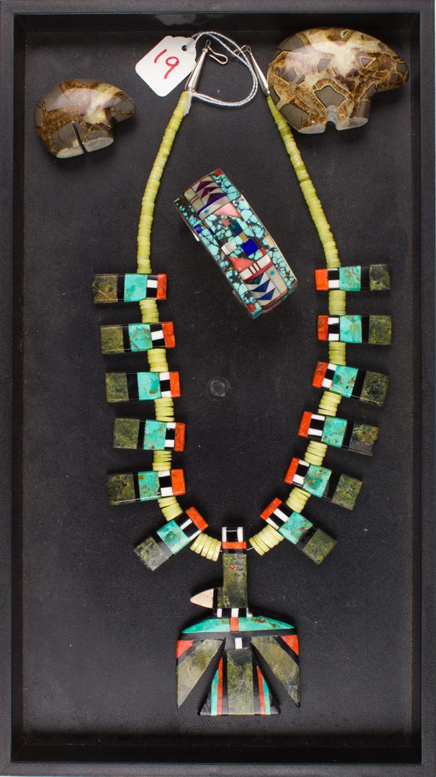 Lot of Hopi stone inlaid jewelry or effigies (1 of 2)