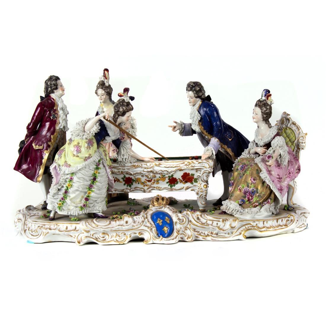 A Dresden porcelain crinoline group of a billiard game (1 of 3)