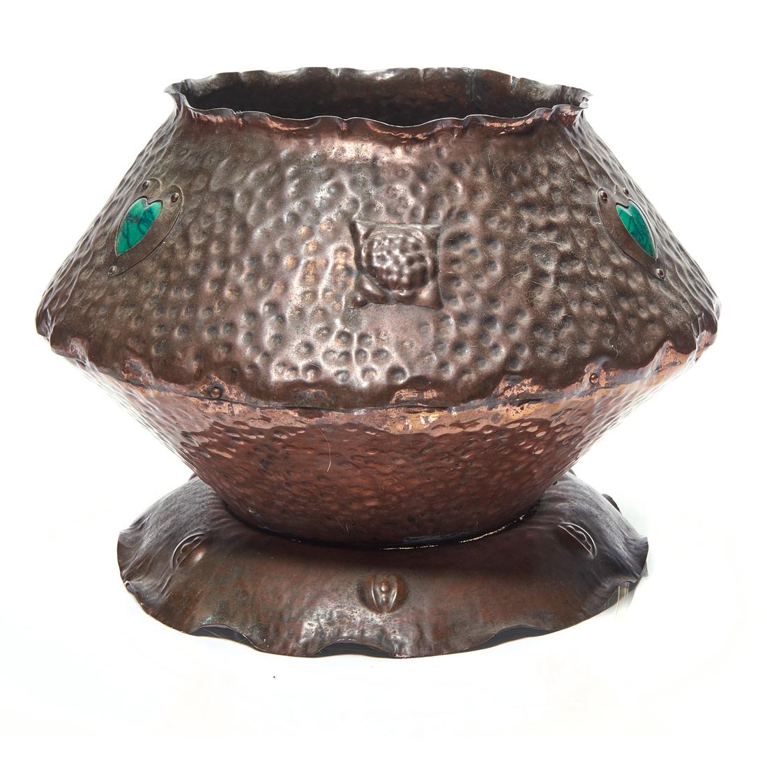 A large Arts & Crafts enamel malachite and hammered copper jardiniere (1 of 4)