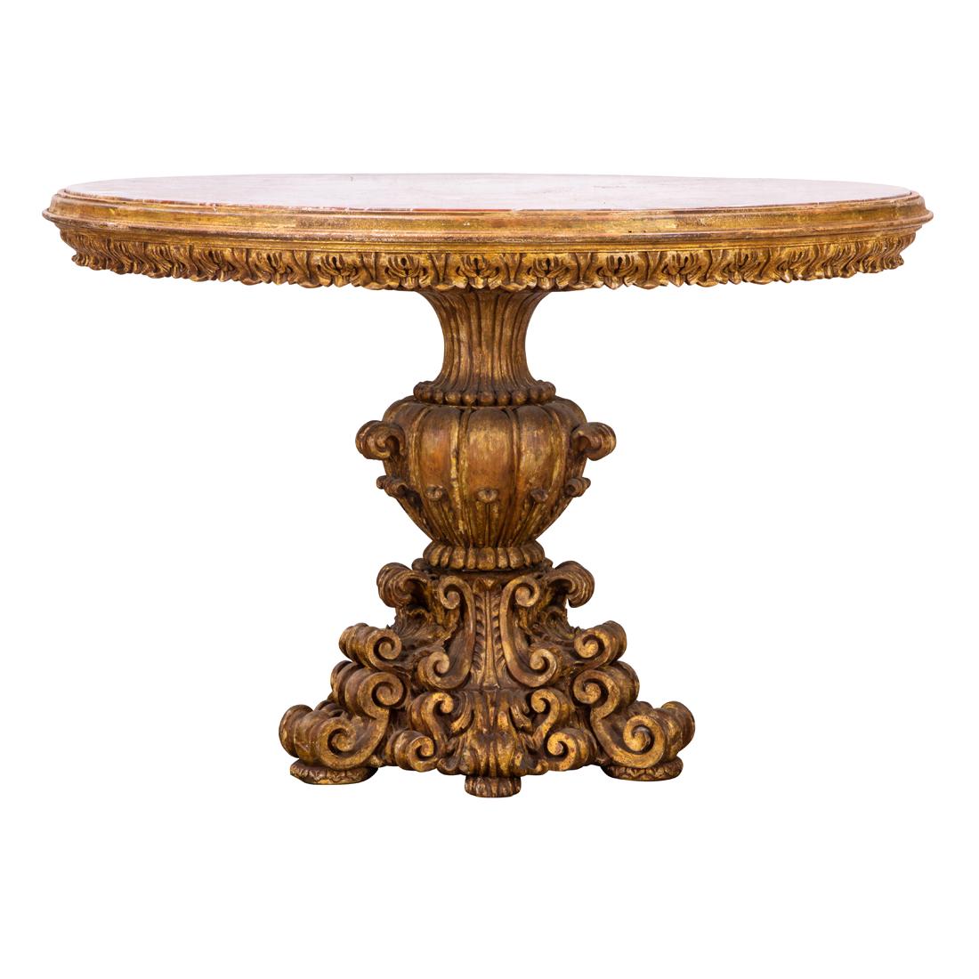A Baroque style giltwood and marble center table (1 of 3)