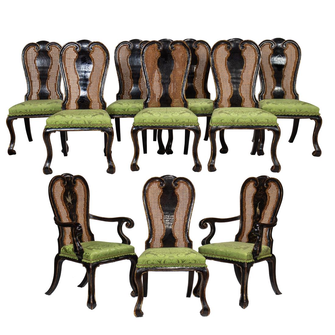 (Lot of 10) Rose Tarlow 'Queen Anne' style polychrome paint decorated dining chairs (1 of 6)