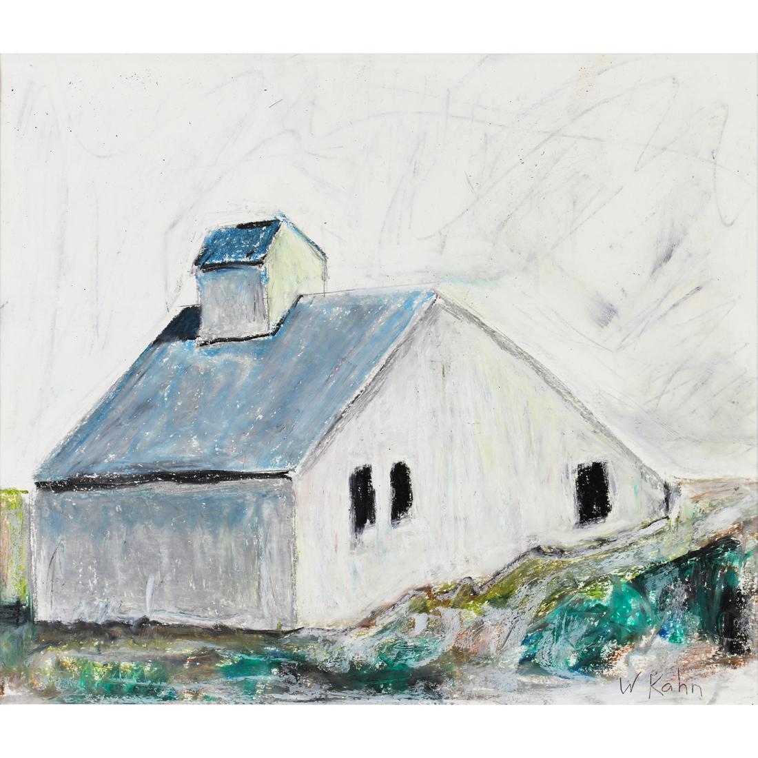 Pastel, Wolf Kahn: Wolf Kahn (American, 1927-2020), White Barn, pastel on paper, signed lower right, sight: 13.5"h x 15.75"w, overall (with frame): 21.5"h x 23.5"w