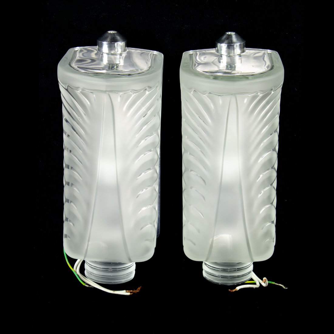 A pair of Lalique frosted and clear glass wall lights in the Palme pattern (1 of 4)