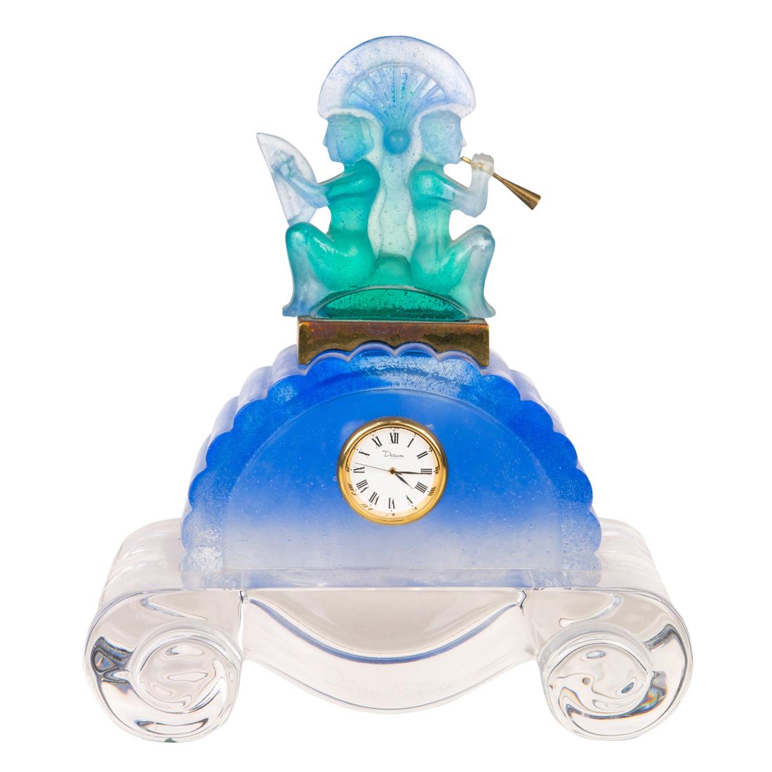 A Daum pate de verre and clear glass table clock in the Art Deco taste (1 of 5)