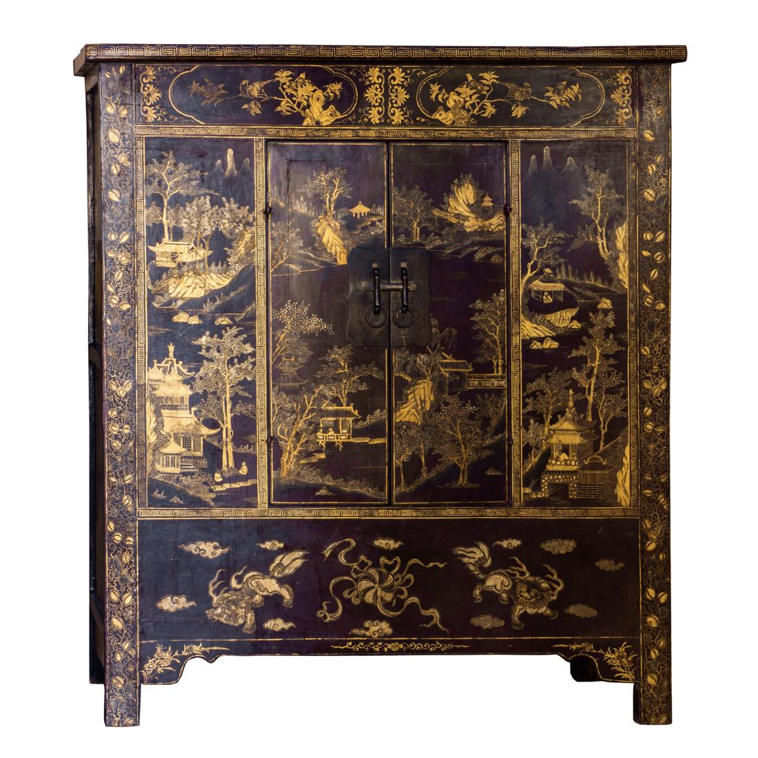 Chinese gilt lacquered cabinet (1 of 3)