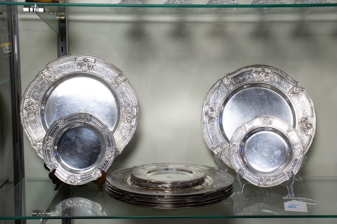 Eight Sheffield plate chargers 11"d en suite with eight matching butter plates 6 (1 of 1)