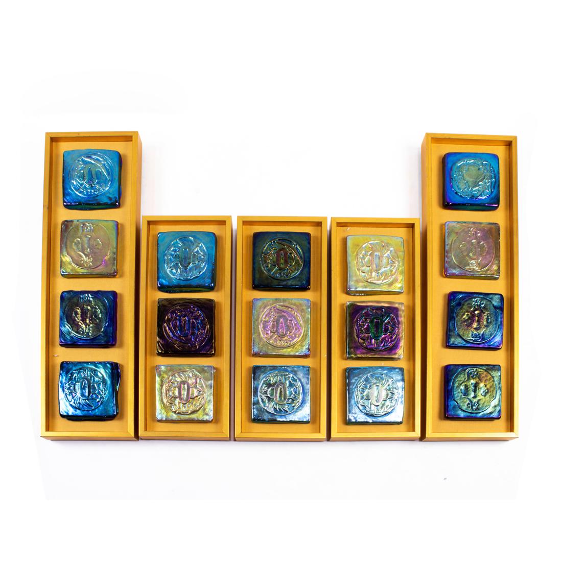 Lundberg Studios iridescent art glass tiles mounted in five giltwood frames (1 of 1)