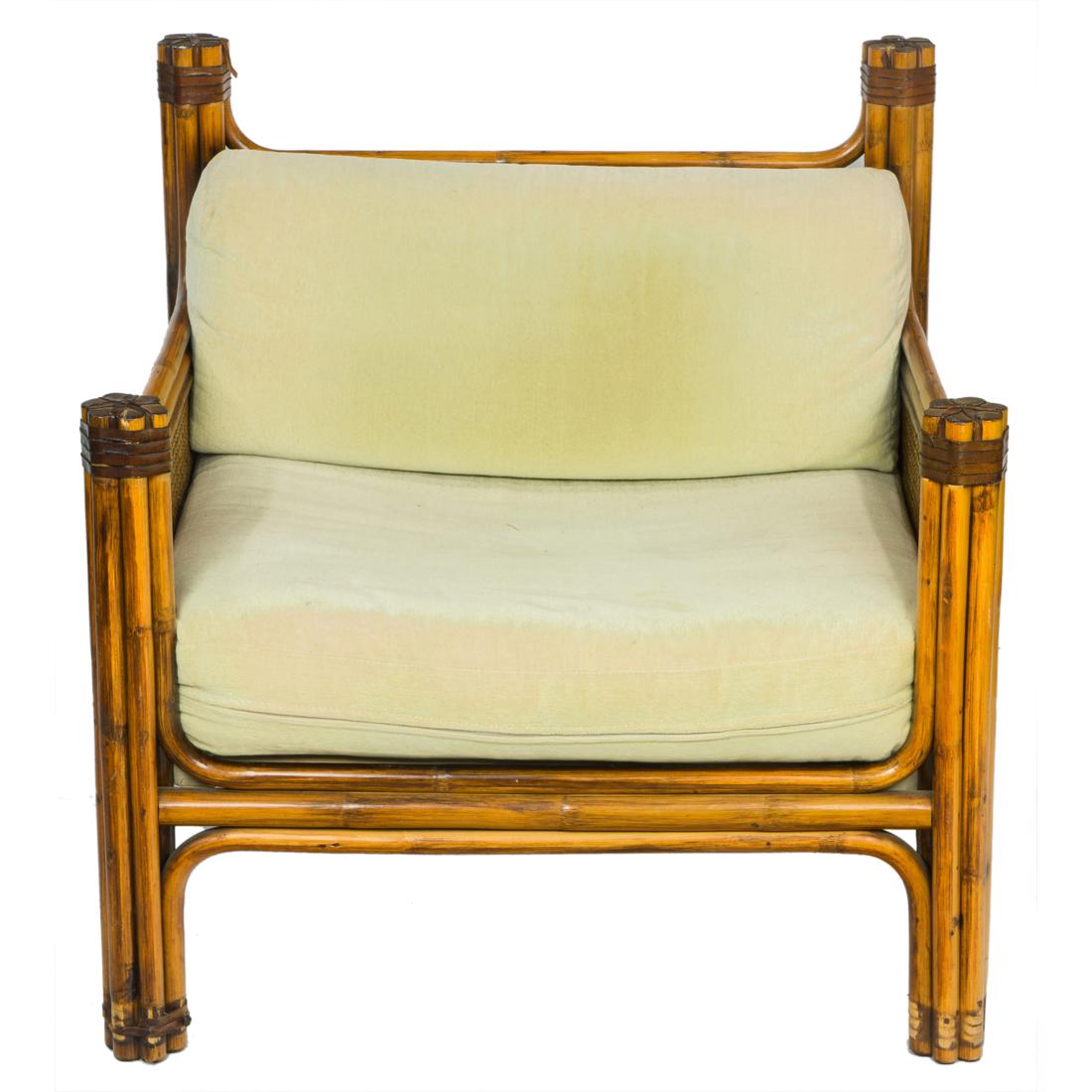 A McGuire style rattan and caned lounge chair (1 of 3)