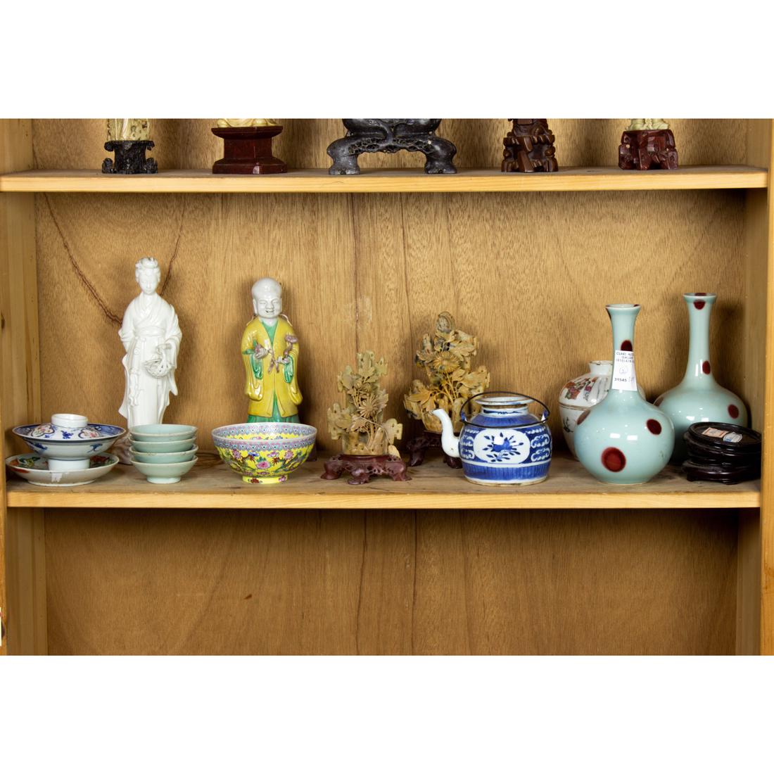 Shelf of Chinese porcelain and soapstone decorative items (1 of 1)