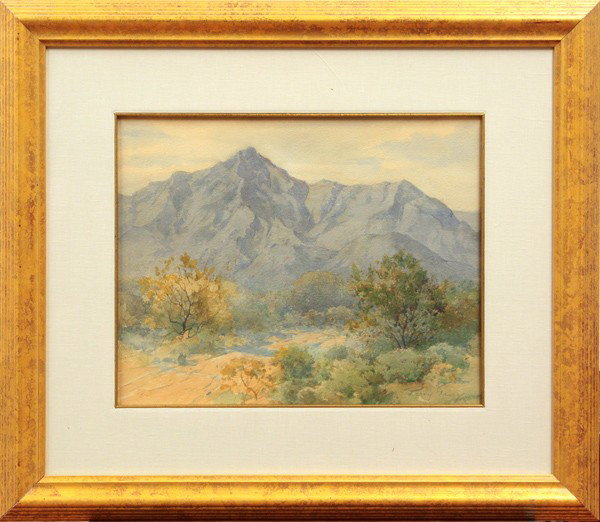 Painting, Percy Gray, Mt. San Jacinto: Framed watercolor on paper, Mount San Jacinto - Palm Springs, by Percy Gray (Californian, 1869-1952), signed ''Percy Gray'' lower right, sight: 15.25''h x 19.25''w
