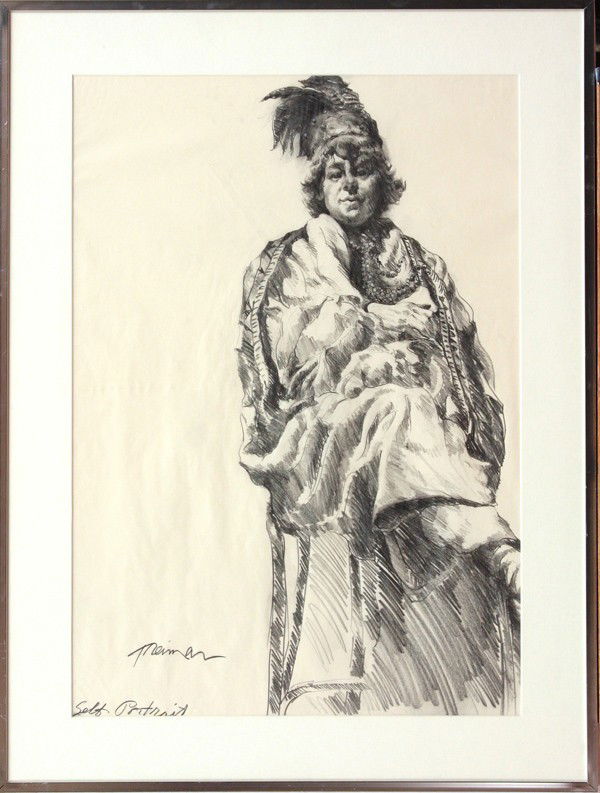 Pencil Drawing, Joyce Treiman, Self Portrait: Pencil drawing, ''Self Portrait,'' by Joyce Wahl Treiman (Californian, 1922-1991), signed and titled in pencil ''Treiman, Self Portrait'' lower left, gallery label affixed verso, image: 24''h x 16.5''