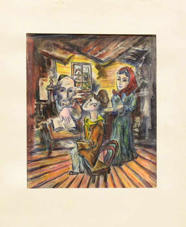 Works on paper by Boris Deutsch: (lot of 10) Unframed works on paper, Abstracts, Portraits, Figures, and Landscapes, by Boris Deutsch (Californian, 1892-1978), most signed and dated, circa 1920s-1970s, largest overall: 16.5''h x 14''